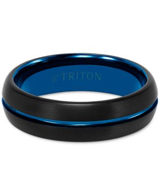 Men's Two-Tone Brushed Finish Wedding Band in Blue & Black Tungsten Carbide