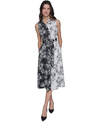 KARL LAGERFELD PARIS - Women's Printed Belted Button-Front Shirtdress