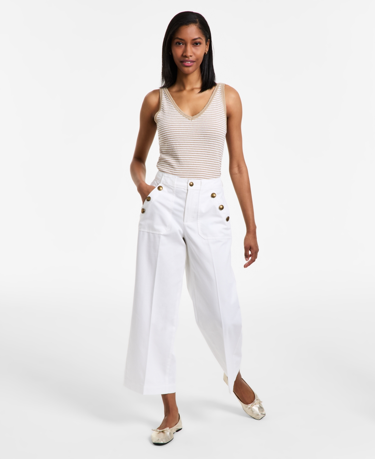 Women's Cotton Wide-Leg Sailor Jeans - White