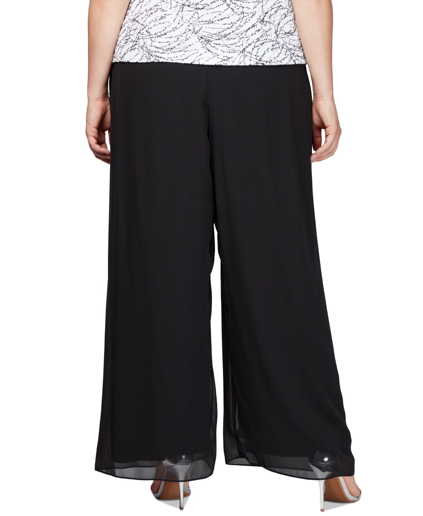 Женские брюки Alex Evenings Plus Size Wide-Leg Chiffon, цвет: Чёрный — фото 2