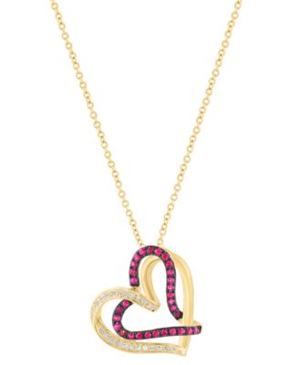 EFFY&reg; Ruby (1/4 ct. t.w.) & Diamond (1/10 ct. t.w.) Intertwined Heart 18" Pendant Necklace in 14k Gold