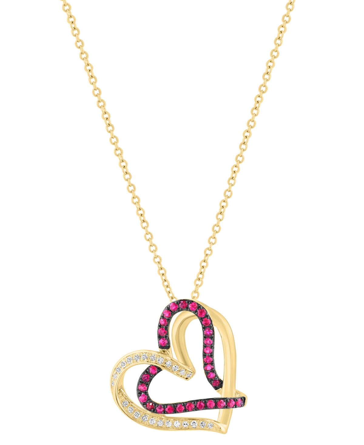 EFFY COLLECTION EFFY RUBY (1/4 CT. T.W.) & DIAMOND (1/10 CT. T.W.) INTERTWINED HEART 18" PENDANT NECKLACE IN 14K GOL 