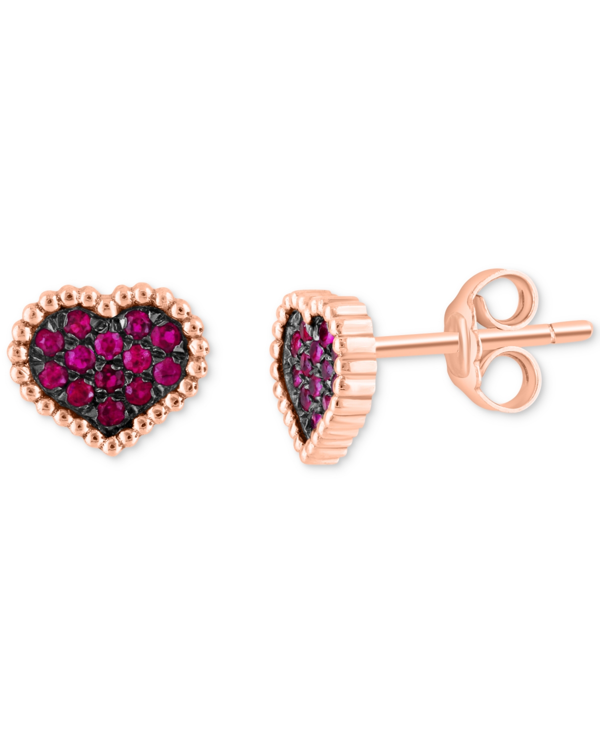 Effy Collection Effy Ruby Cluster Beaded Heart Stud Earrings (1/4 Ct. T.w.) In 14k Rose Gold In Rose Gold