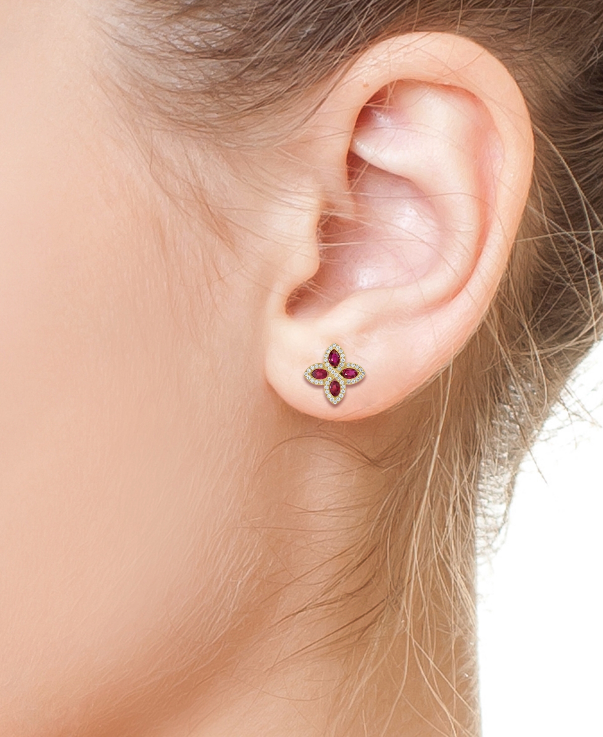EFFY COLLECTION EFFY RUBY (1-7/8 CT. T.W.) & DIAMOND (1/2 CT. T.W.) FLOWER STUD EARRINGS IN 14K GOLD 