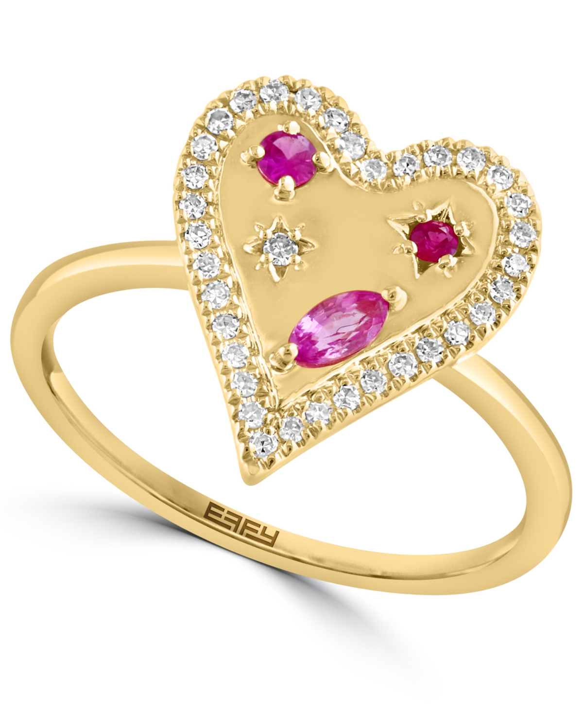 Effy Collection Effy Pink Sapphire (1/4 Ct. T.w.), Ruby Accent, & Diamond (1/6 Ct. T.w.) Heart Halo Ring In 14k Gold In Gold