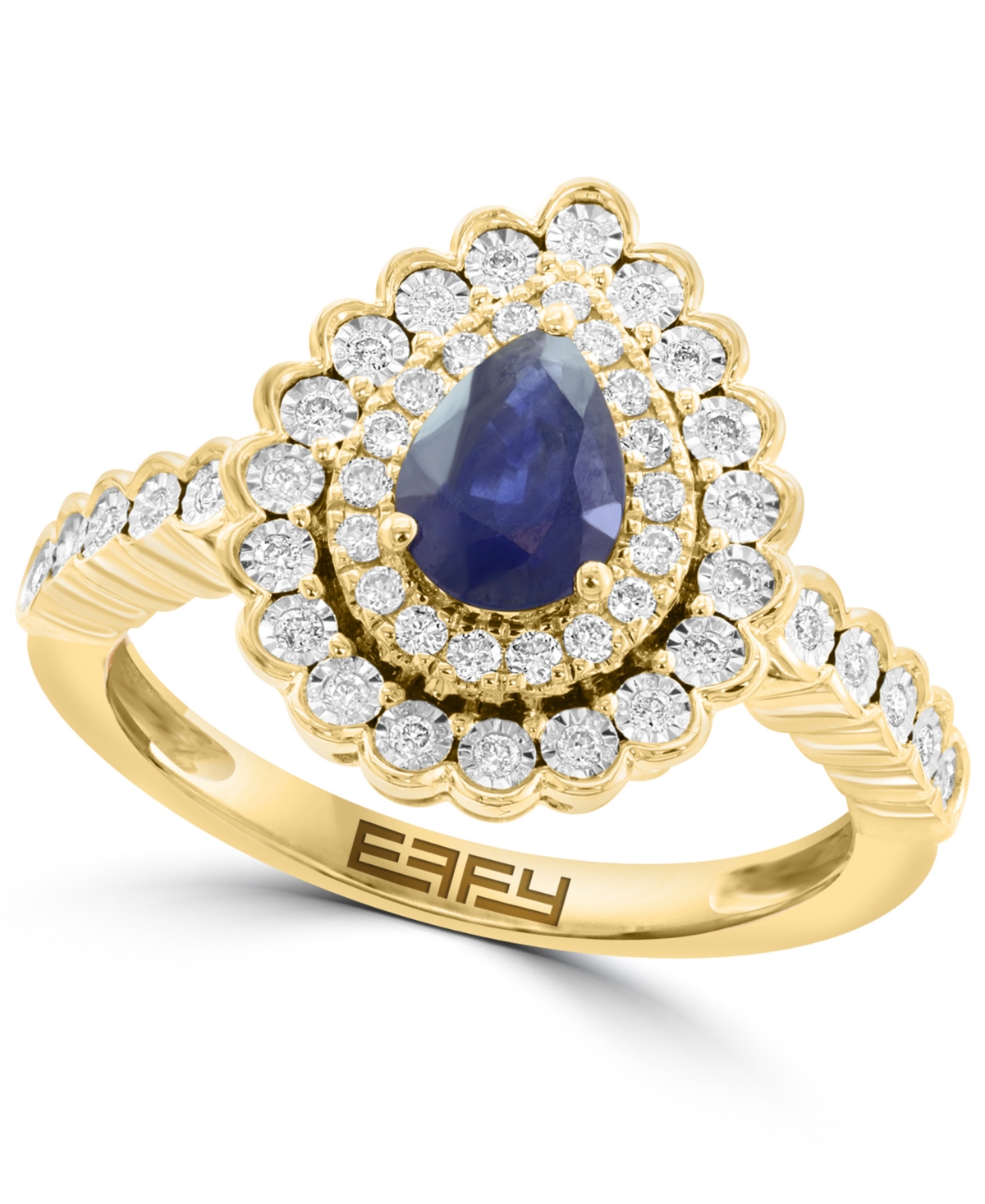 Effy Collection Diamond (1/4 Ct. T.w.) & Sapphire (5/8 Ct. T.w.) Pear Shaped Ring In 14k Two Tone Gold In Gold