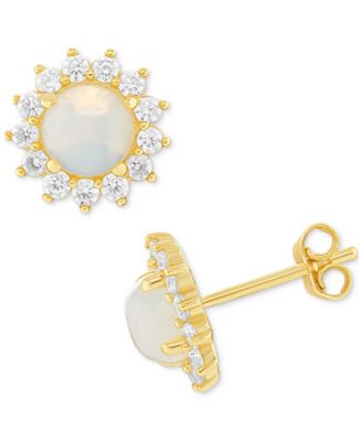 Giani Bernini - Moonstone (7mm) & Cubic Zirconia (1/2 ct. t.w.) Flower Stud Earrings in 18k Gold over Sterling Silver