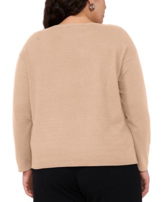 Plus Size Crewneck Rolled-Edge Long-Sleeve Top