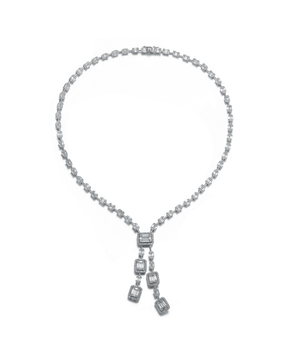 Sterling Silver White Gold Plated with White Cubic Zirconia Accent Necklace - White