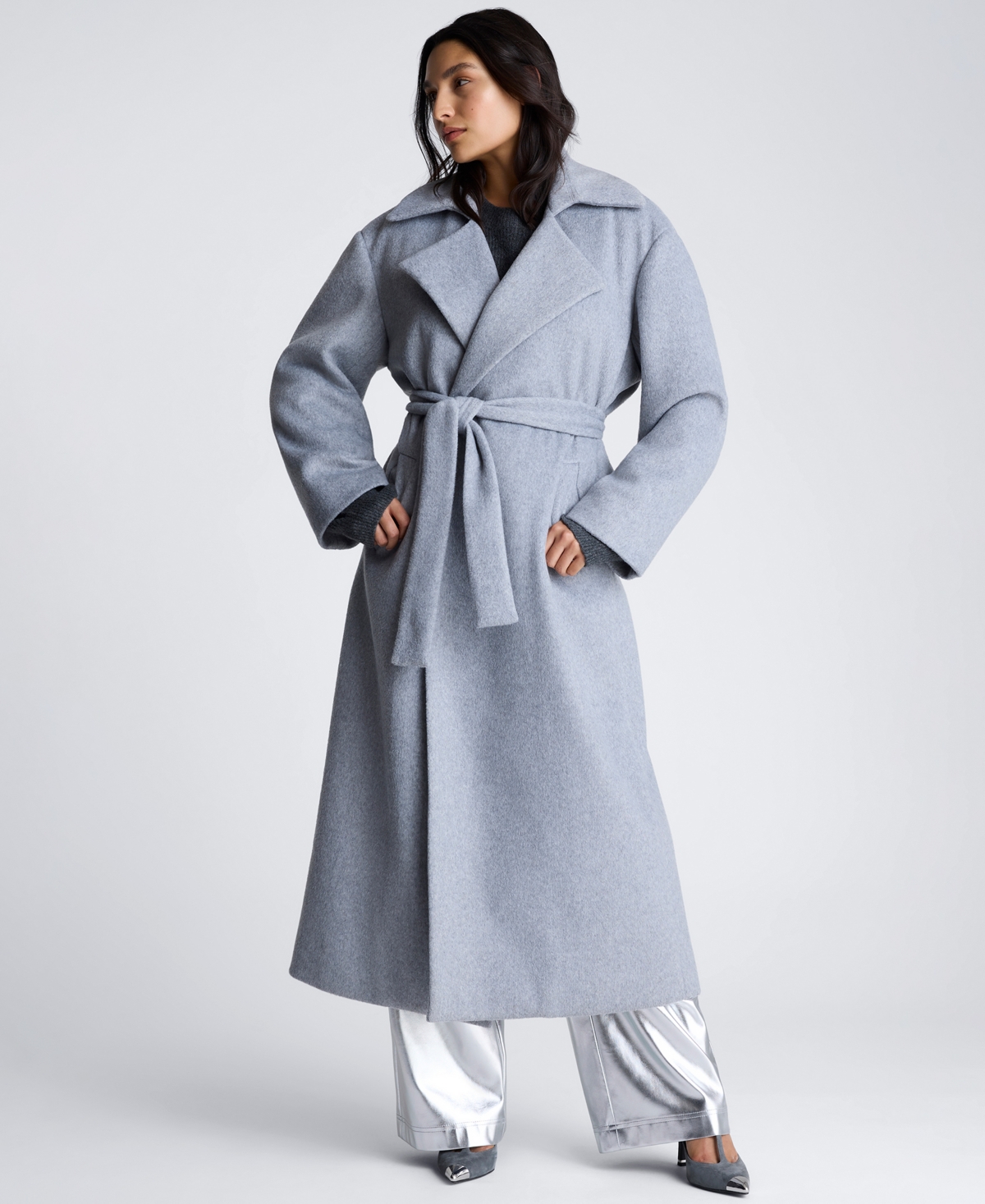 Women's Brushed Felt Trench Coat - Lt Heather Grey