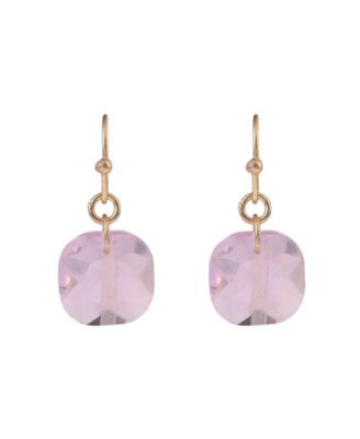 Gold Tone and Pink Faceted Stone Drop Earrings