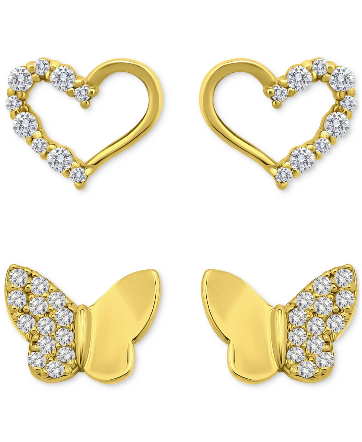 Giani Bernini Cubic Zirconia Heart & Butterfly 2-pc. Set Stud Earrings (1 Ct. T.w.) In 18k Gold Over Sterling Silv In Sterling Silver