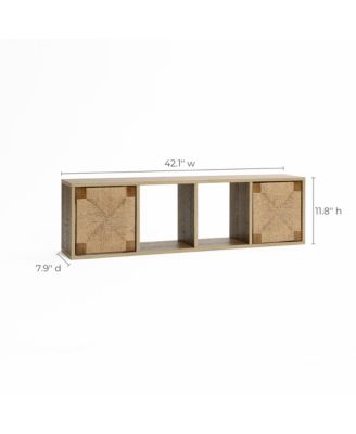 Mid-Century Modern Rope 47.2" Floating Wall Mount 2 Door Wood Cabinet