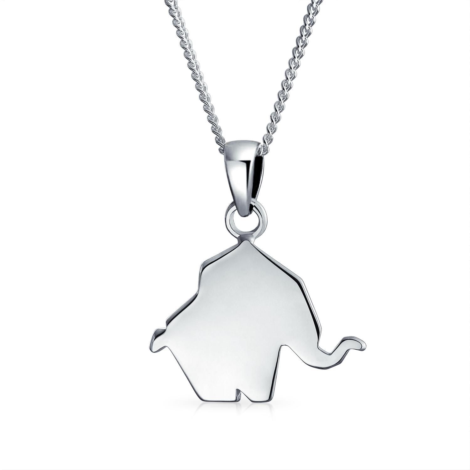.925 Sterling Silver 3D Geometric Elephant Pendant Necklace Origami Jewelry