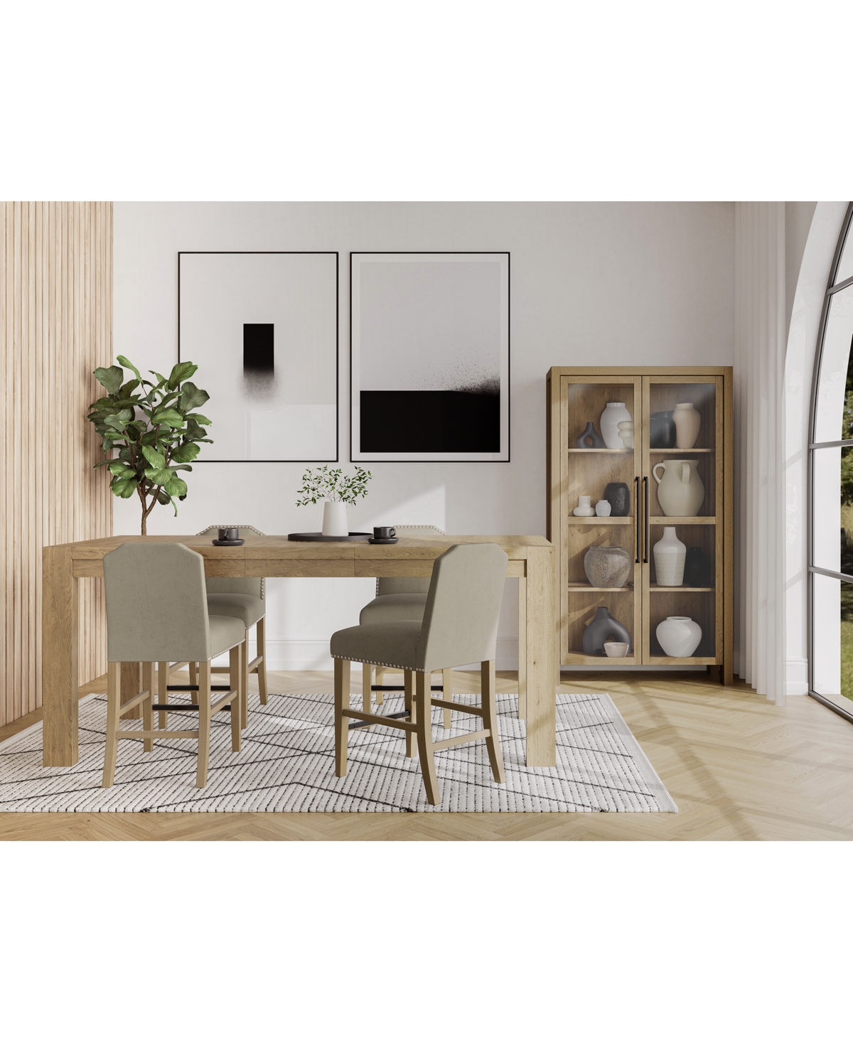 Macy's 5pc Counter Height Dining Set (davie Rectangular Table & 4 Hinsen Stools) In Sand