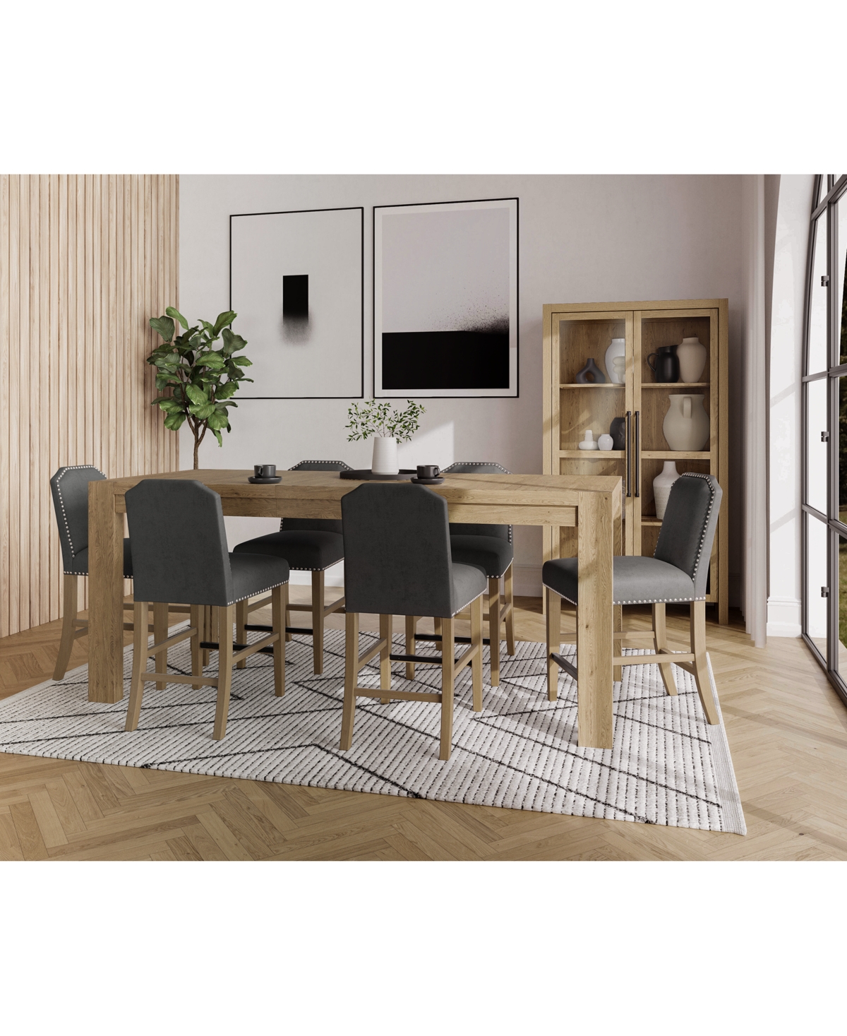 Macy's 7pc Counter Height Dining Set (davie Rectangular Table & 6 Hinsen Stools) In Slate
