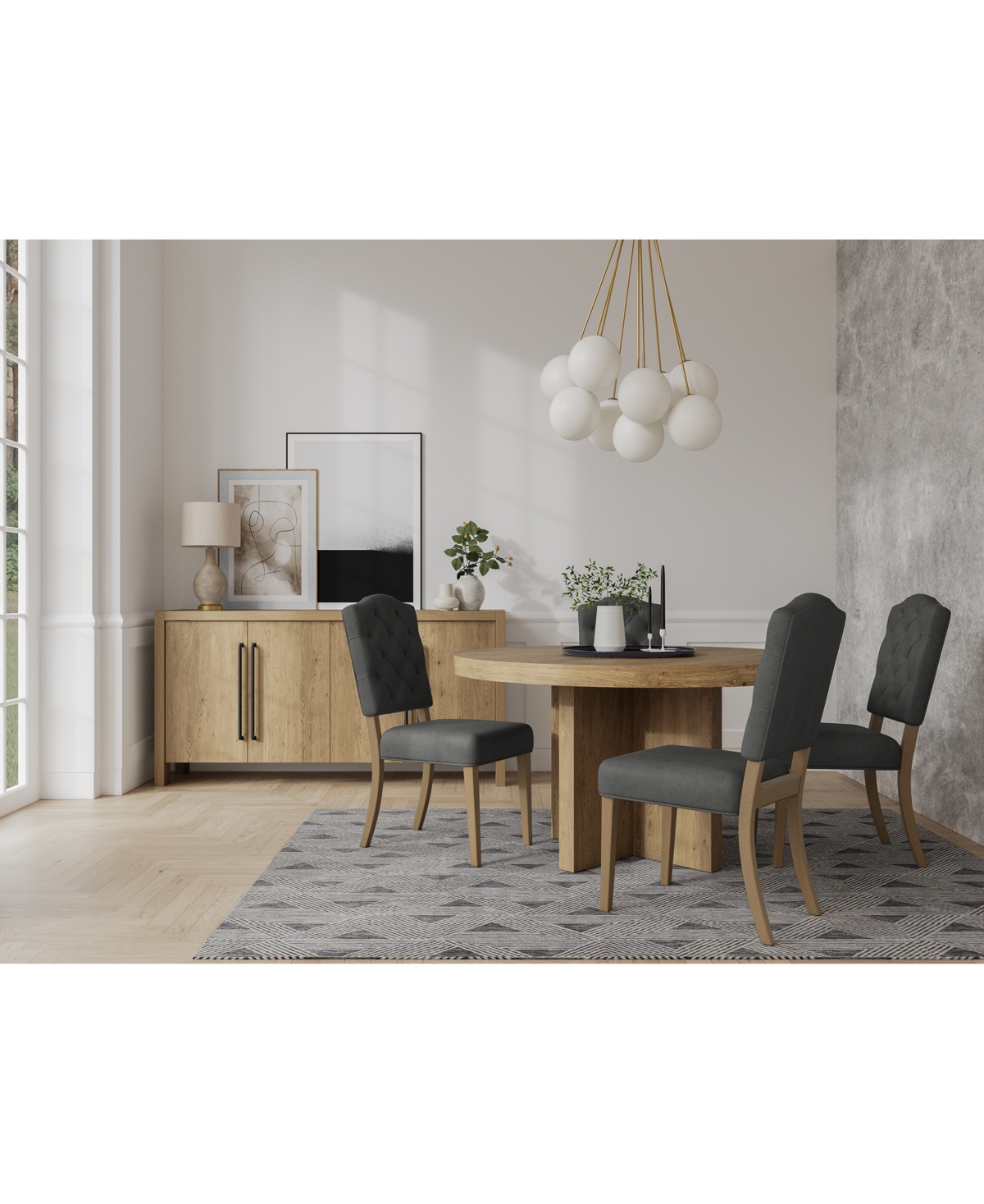 Macy's 5pc Dining Set (davie Round Table & 4 Jesilyn Chairs) In Slate