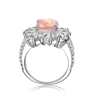 Sterling Silver White Gold Plated Colored Cubic Zirconia Cocktail Ring
