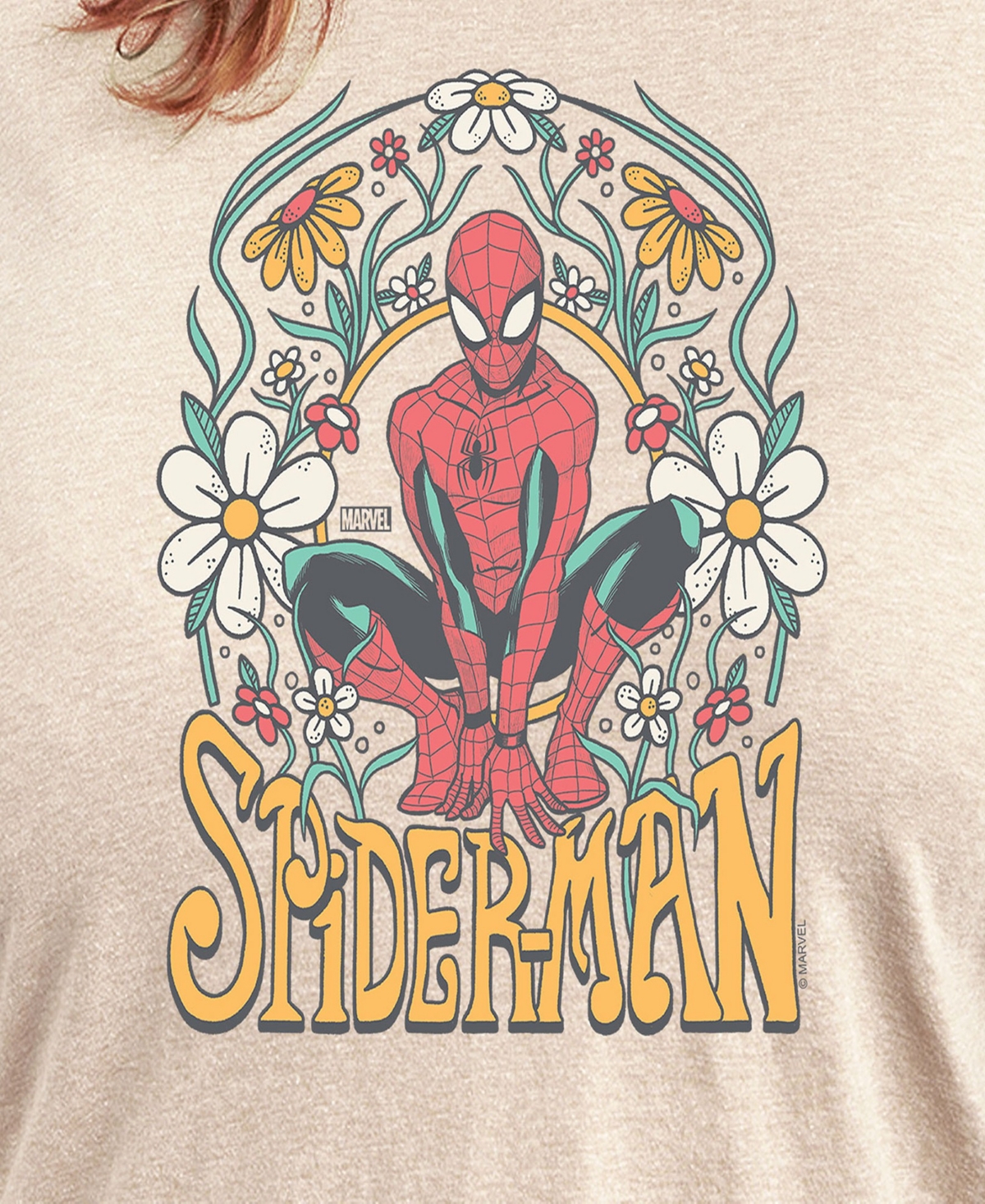 Hybrid Apparel Plus Size Spider-man Graphic Crew Neck Tee In Beige,khaki