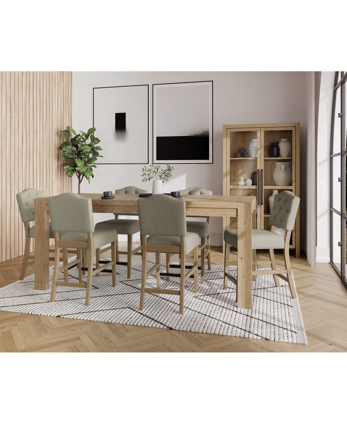 Macy's 7pc Counter Height Dining Set (davie Rectangular Table & 6 Jesilyn Stools) In Sand
