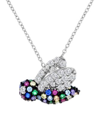 Multi-Color Cubic Zirconia Bee Pendant Necklace in Sterling Silver