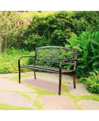 Steel Garden Bench – 4-Foot Outdoor Patio Seating with Powder Coated Metal Finish for Lawn or Porch