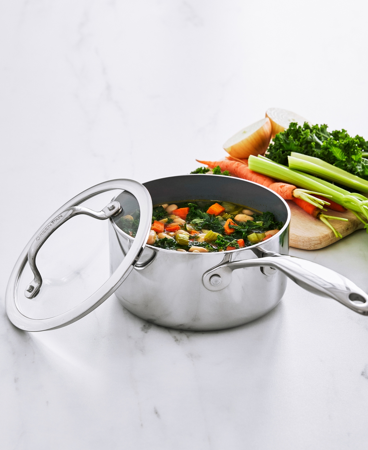 Greenpan Valencia Pro Stainless Steel 1.66-qt. Saucepan With Lid In Stainless Steel