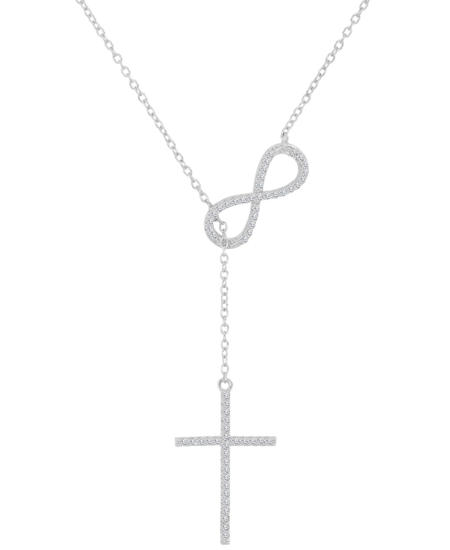 Cubic Zirconia Infiniti and Cross Y-Neck Necklace in Sterling Silver