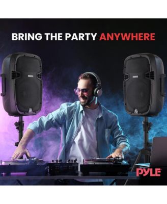 10" Active + Passive PA Speaker System Kit with Bluetooth, USB/SD/MP3 Playback, Includes (2) Speaker Stands, Wired Microphone & Remote Control