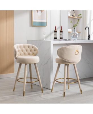 360° Swivel Tall Counter Height Stools Set of 2 with Solid Wood Legs for Kitchen Island -The Pop Home