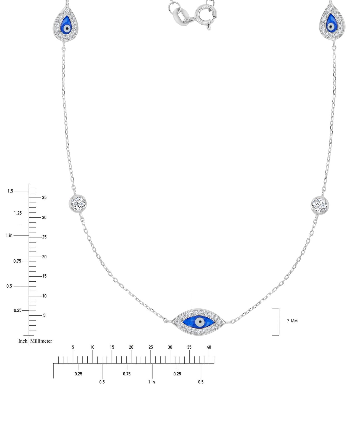 Cubic Zirconia Evil Eye Stations Necklace in Sterling Silver