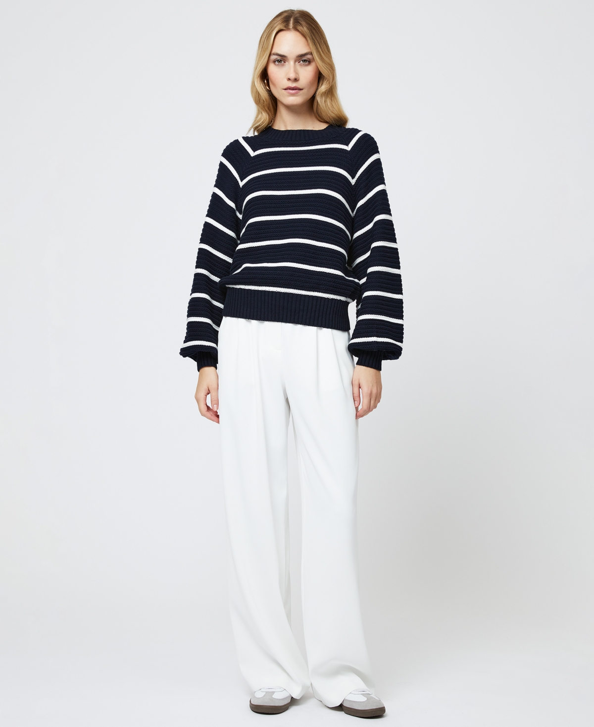 Women's Lily Mozart Cotton Striped Sweater - Navy/Summer White