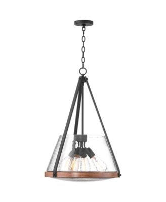 Black Wood Finish 4-Light Farmhouse Pendant with Glass Bowl Shade