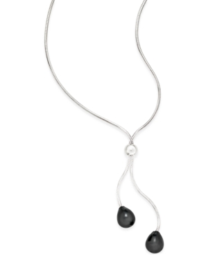 image of Onyx (9 x 8mm) Lariat Necklace in Sterling Silver