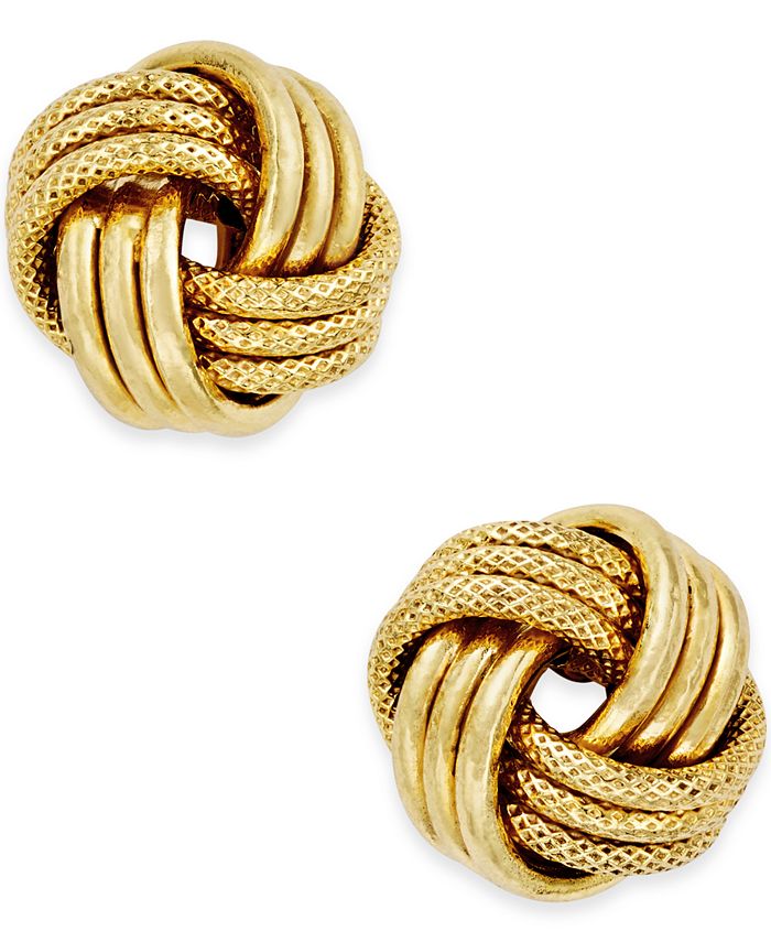 Italian Gold - Love Knot Polished & Textured Stud Earrings in 14k Gold