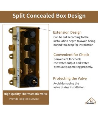 Wall Mount Thermostatic Shower System with 3 Functions and Body Jets