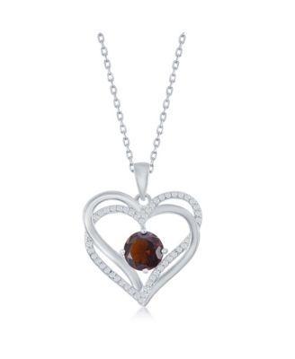 Sterling Silver, Double Heart Birthstone CZ Necklace