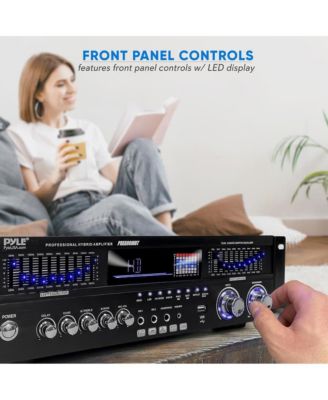 Stereo Bluetooth Home Theater Amplifier - Built-in Cooling Fan, Radio Antenna, BT/FM/Optical/Coaxial/HDMI & Dual 10 Band EQ, 1600W