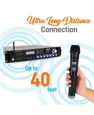 Bluetooth Hybrid Amplifier Receiver - Pro Audio Multi-Channel Stereo Pre-Amplifier System with (2) UHF Wireless Microphones & Digital Optical/Coax, MP3/USB/SD Readers, FM/AM Radio, Rack Mount (3000W MAX)