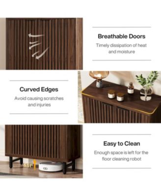 6-Tier Bathroom Floor Cabinet with 2 Louvered Doors, Large Wooden Bathroom Storage Cabinet with Adjustable Shelves, Freestanding Sideboard for Bathroom/Kitchen/Living Room, Dark Walnut