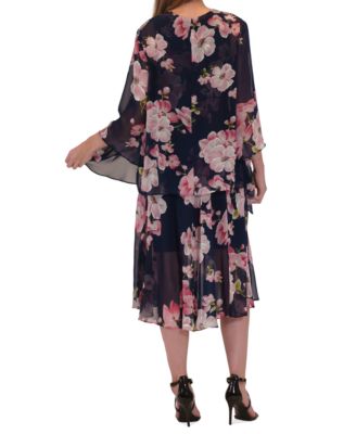 Plus Size Floral Print Open-Front Chiffon Jacket Dress
