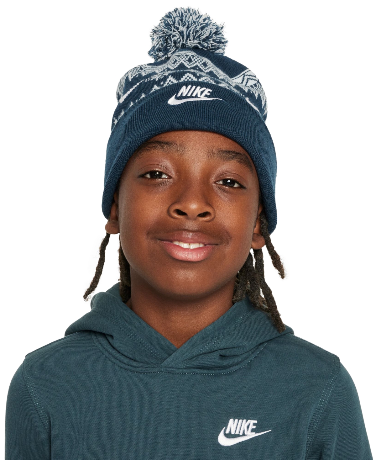 Nike Big Kids Peak Pom Beanie In Armrnv,whi