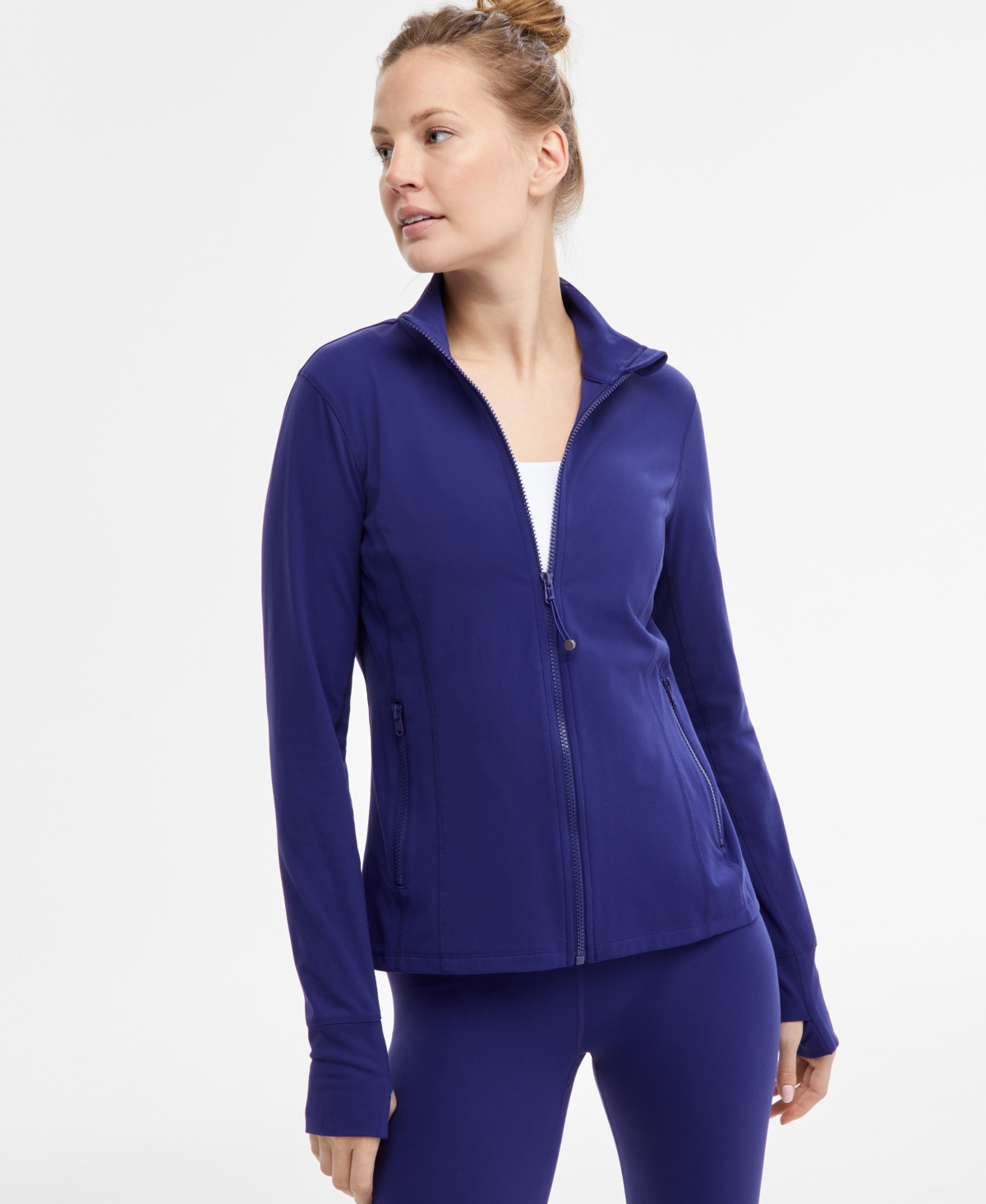 Id Ideology Women's Soft Full-zip Jacket, Exclusively At Macy's In Tartan Blue