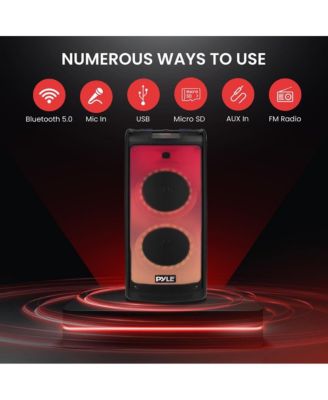 Portable Bluetooth PA Speaker System - 500W Rechargeable Indoor Outdoor Stereo w/Dual 8” Woofer & Tweeter, Audio Recording, Wireless Microphone, Flaming Light, Radio, MP3/USB/Micro SD, Remote