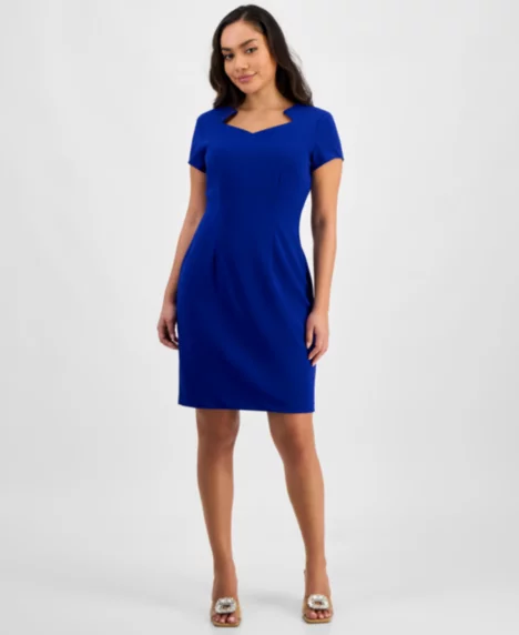 Petite Notched-Neck Cap-Sleeve Sheath Dress - Dcl