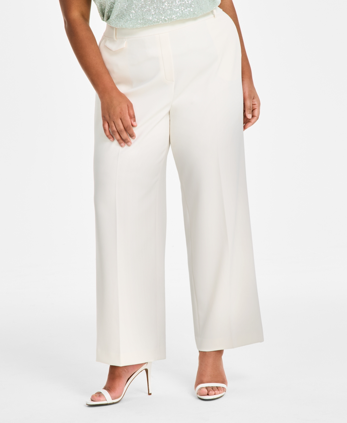 ANNE KLEIN PLUS SIZE PULL-ON WIDE-LEG TAILORED PANTS 