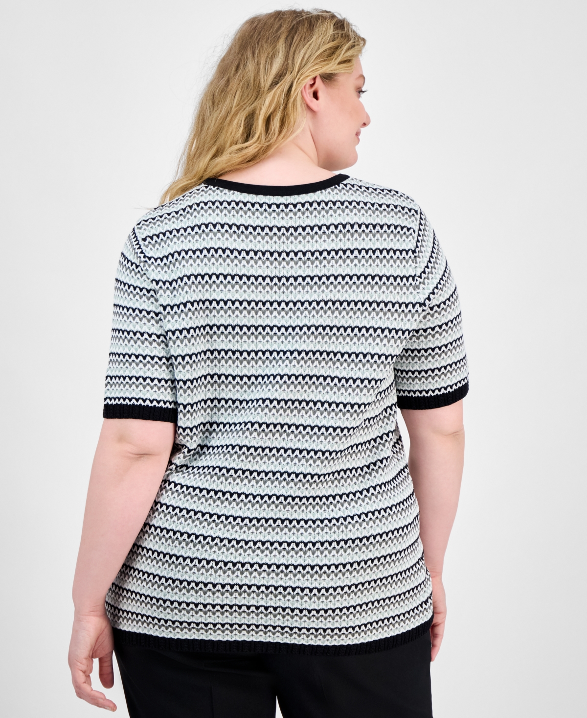 ANNE KLEIN PLUS SIZE CREWNECK SHORT-SLEEVE SWEATER 
