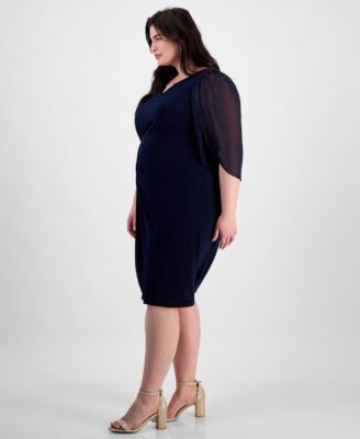 Plus Size Sheer-Sleeve Chain-Detail Sheath Dress
