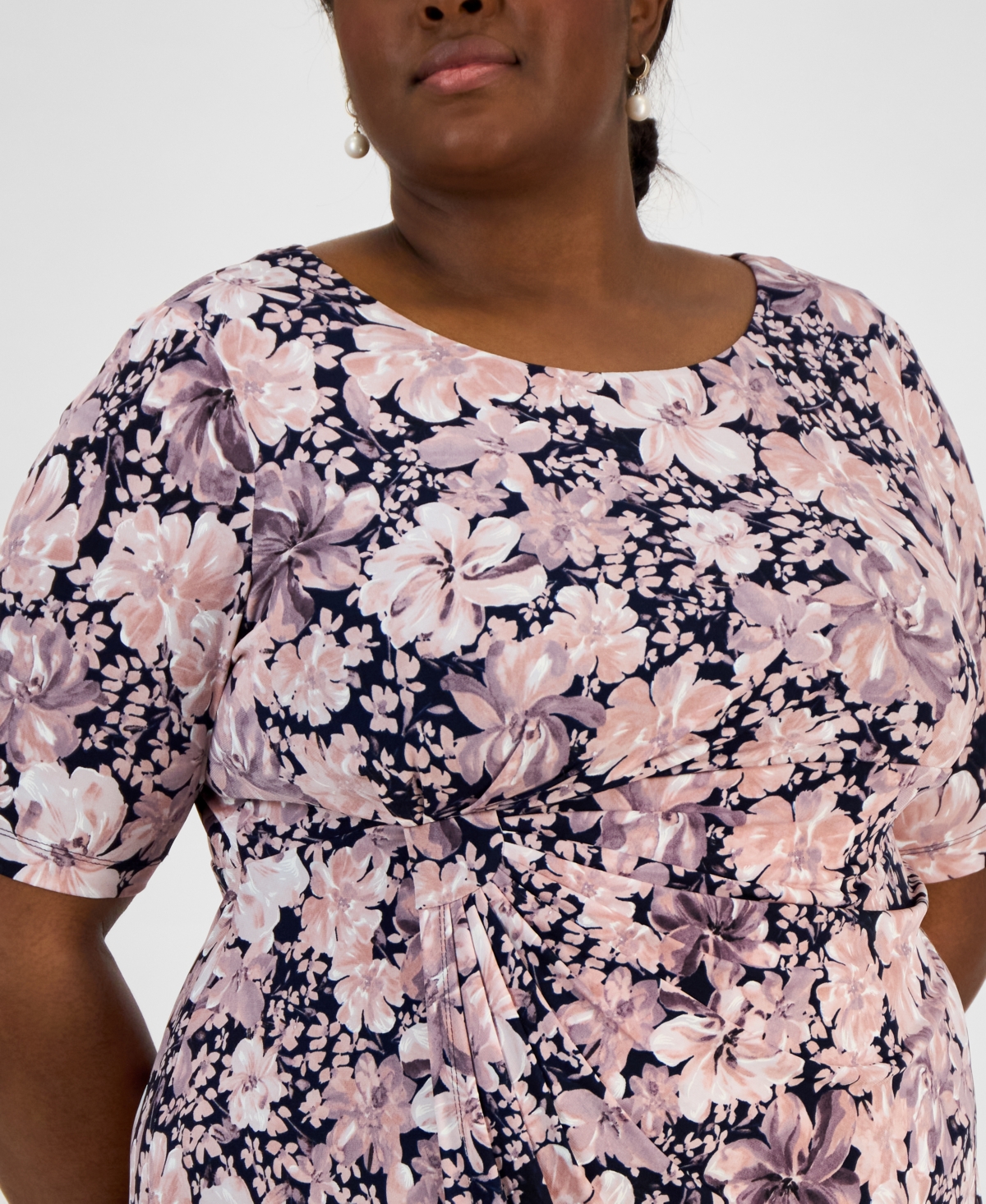 Connected Plus Size Floral-print Gathered-waist Dress In Nam