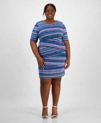 Connected - Plus Size Printed Elbow-Sleeve Sheath Dress